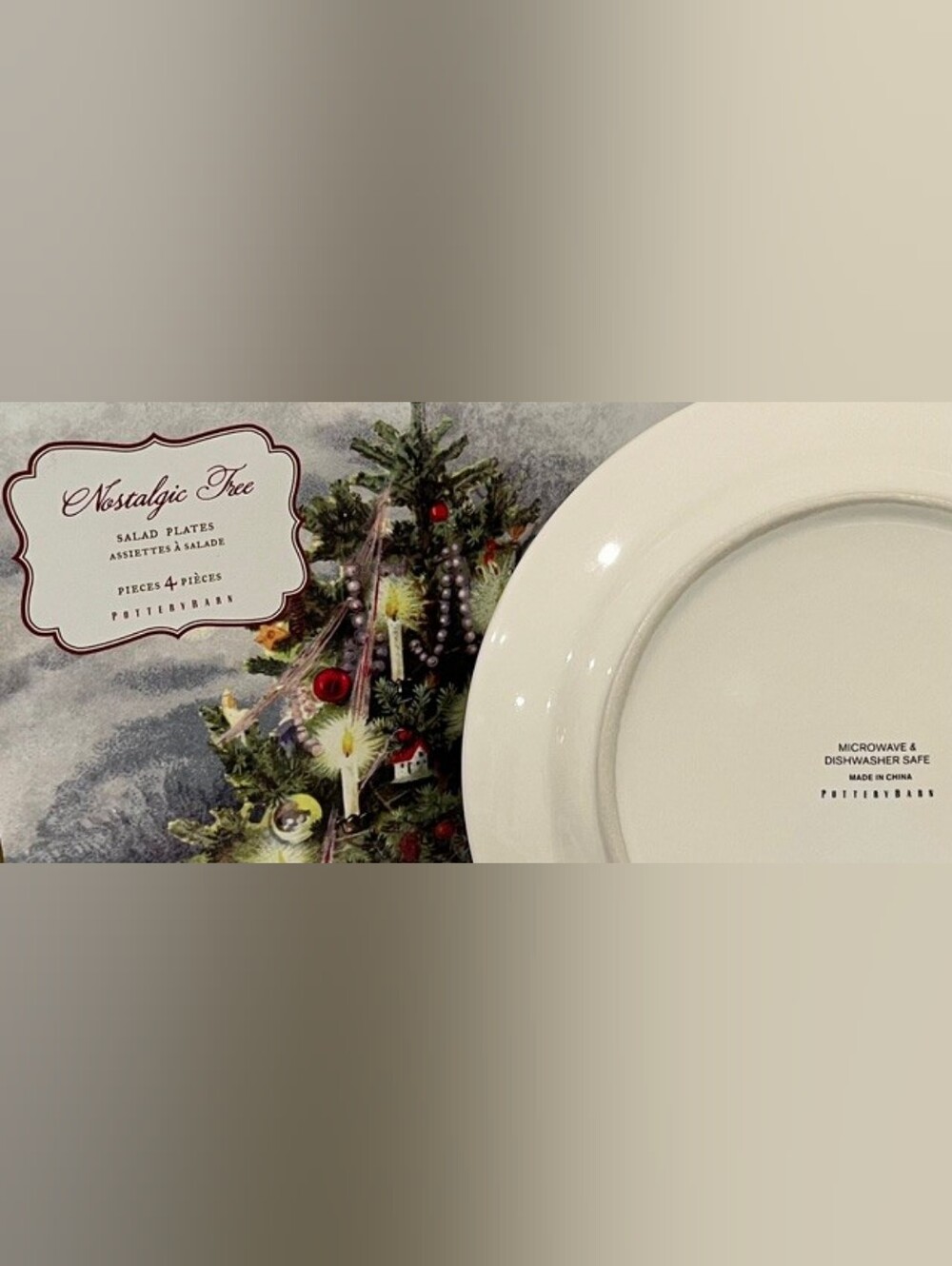 Pottery Barn Nostalgic Christmas Tree Salad Plates Set Of 4 In Box - Picture 6 of 9